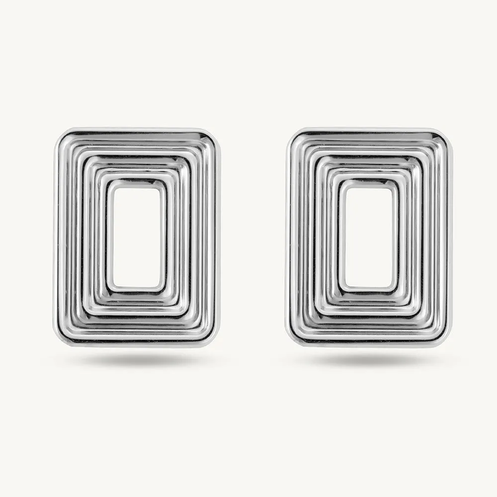 Rectangular Silver Statement Stud Earrings