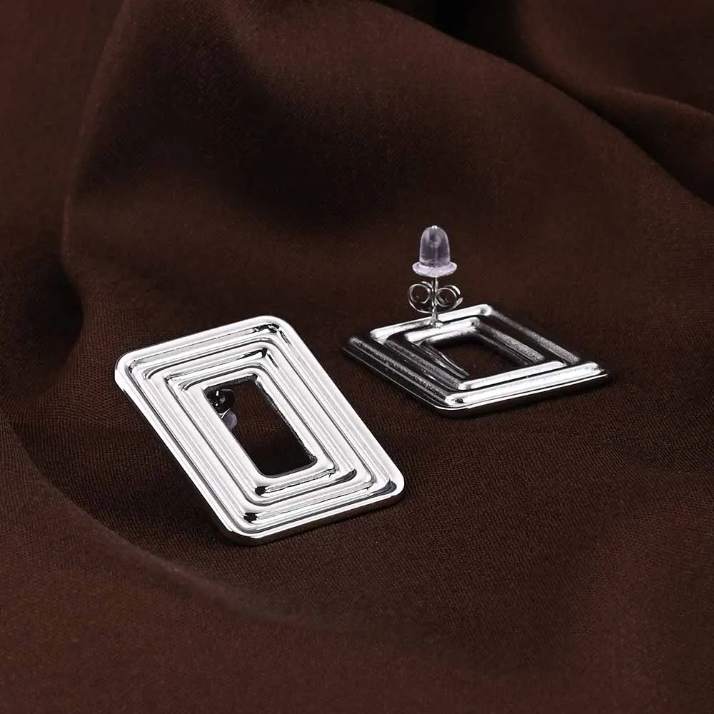 Rectangular Silver Statement Stud Earrings