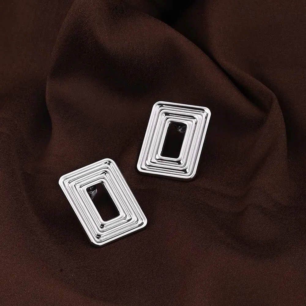 Rectangular Silver Statement Stud Earrings
