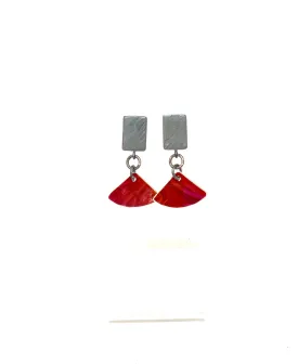Red Fan shape Oxidised Stud Earring