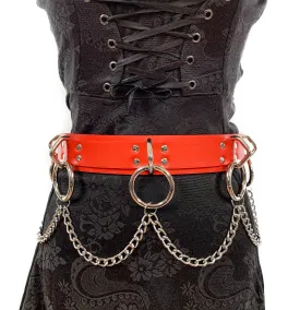 Red Vegan Leather Bondage Belt With Chain
1 3/4" Wide 