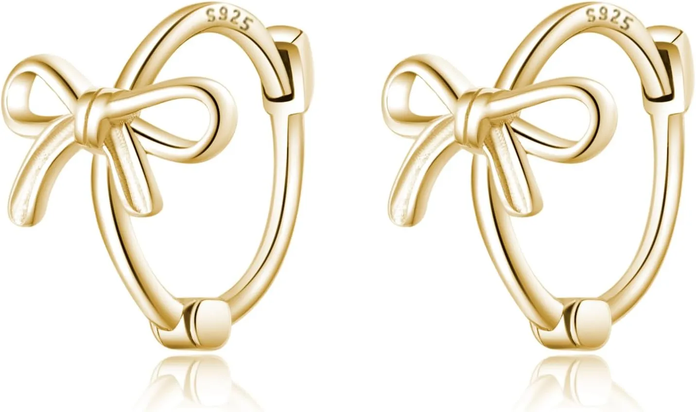Reffeer Solid 925 Sterling Silver Bow Hoop Earrings Ribbon for Women Teens Bowknot Hoop Earrings Huggie