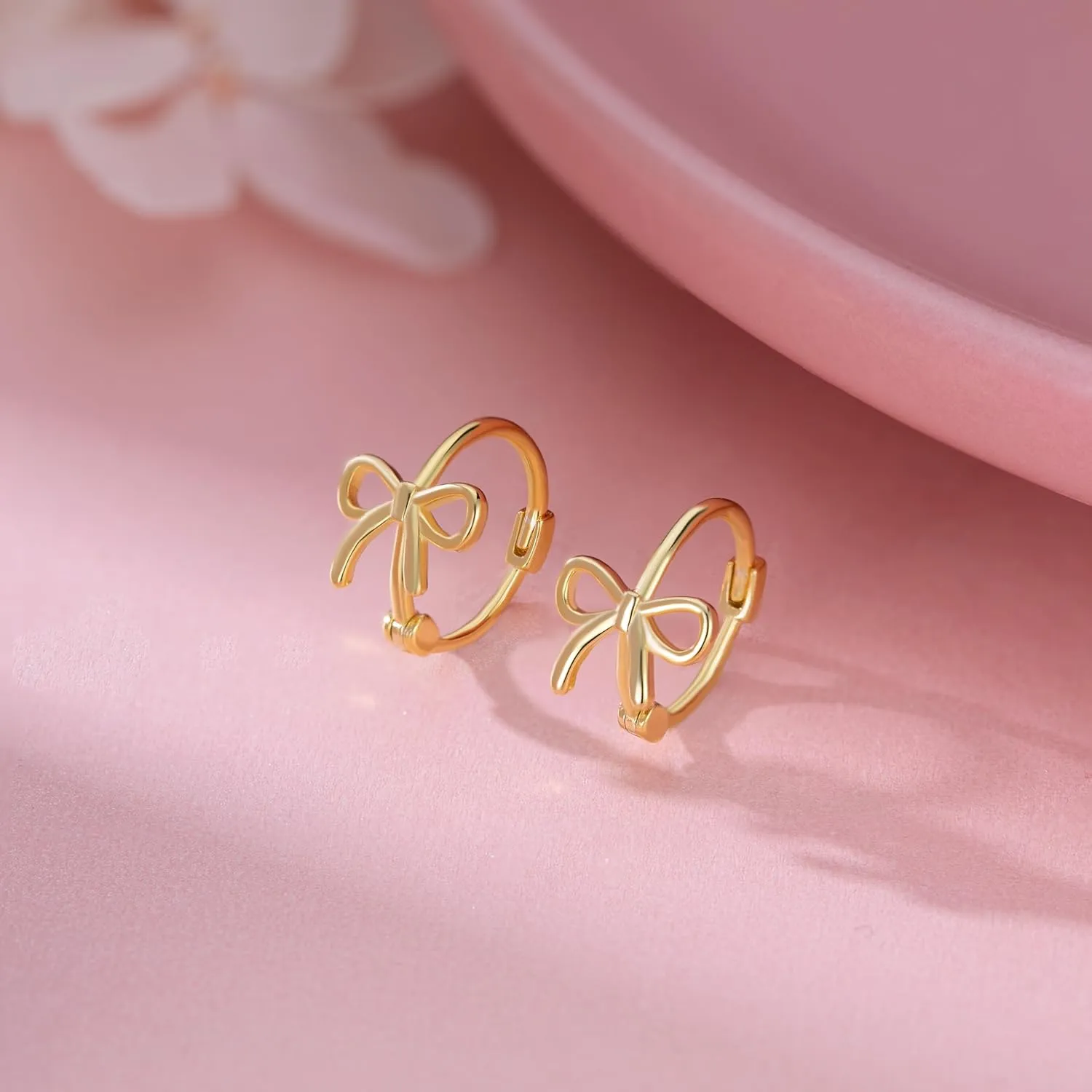 Reffeer Solid 925 Sterling Silver Bow Hoop Earrings Ribbon for Women Teens Bowknot Hoop Earrings Huggie