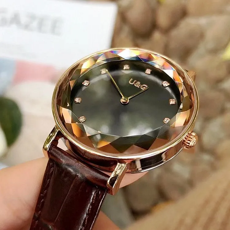 Rhinestone Leather Strap Women's Watch