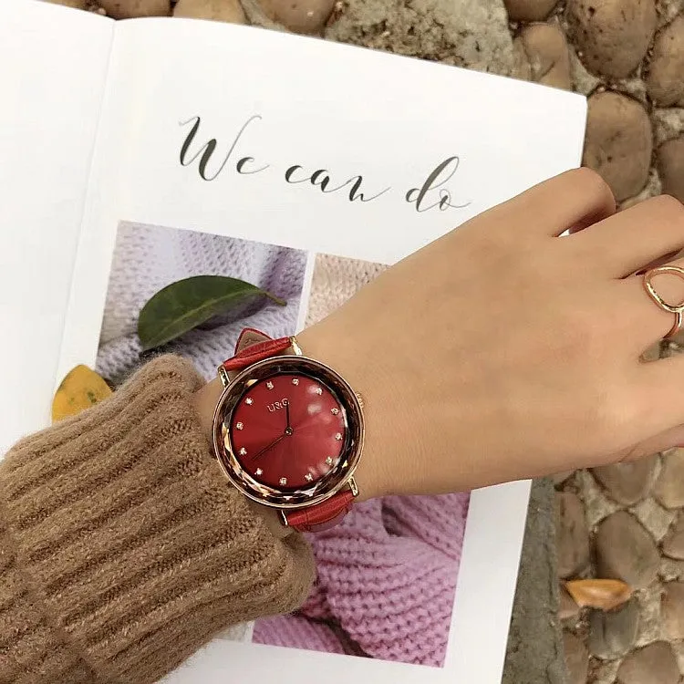 Rhinestone Leather Strap Women's Watch
