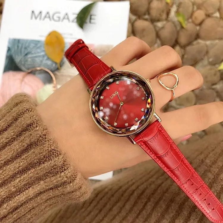Rhinestone Leather Strap Women's Watch
