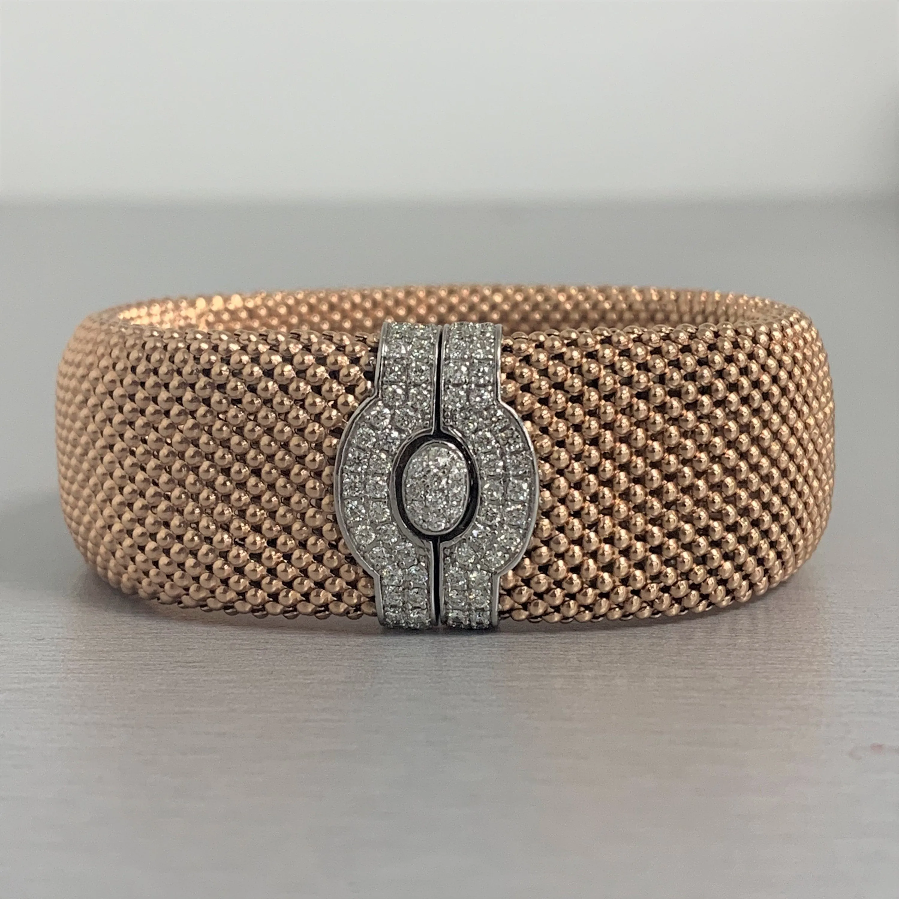 Rose Gold Diamond Lock Broad Bracelet (0.80 ct Diamonds) in Gold