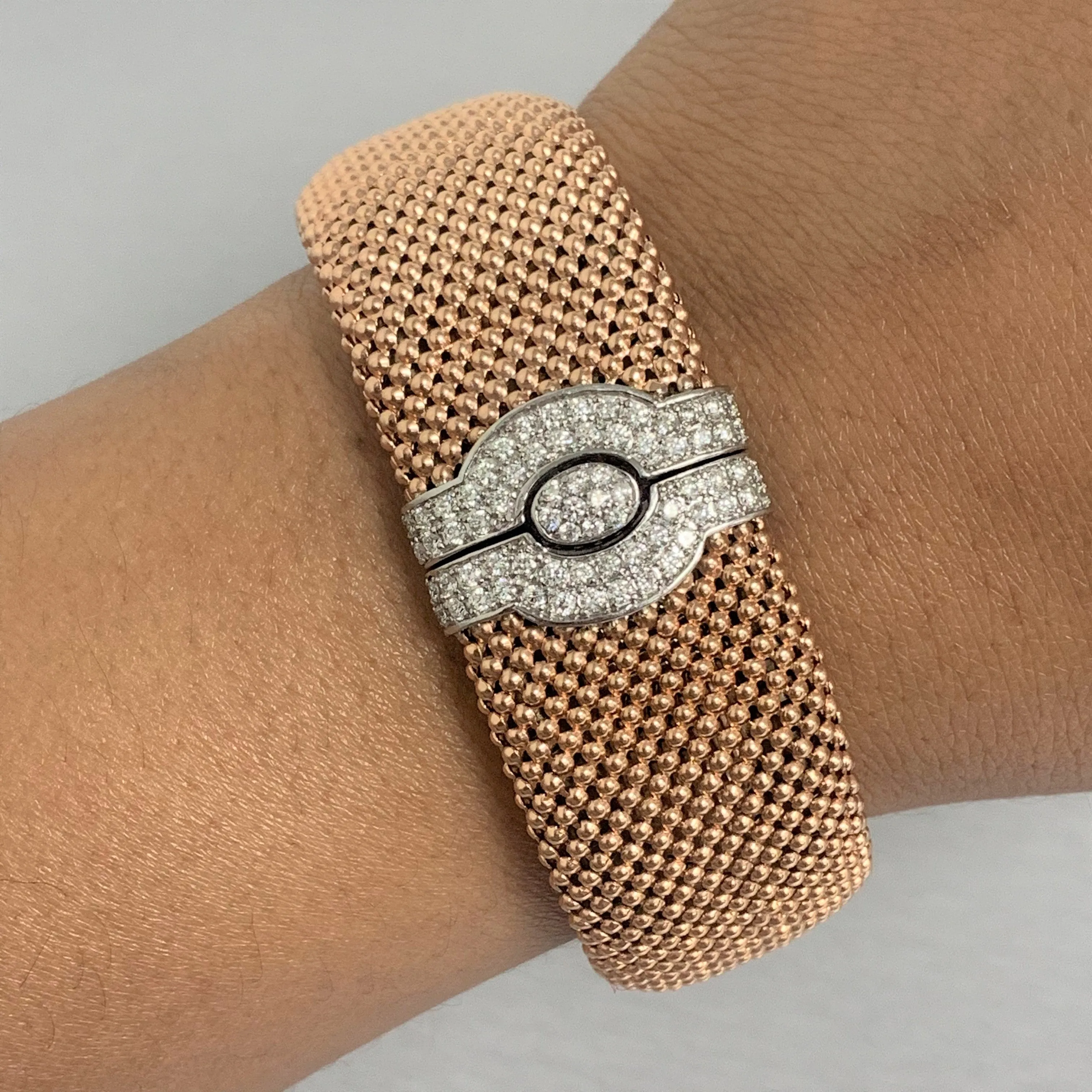 Rose Gold Diamond Lock Broad Bracelet (0.80 ct Diamonds) in Gold