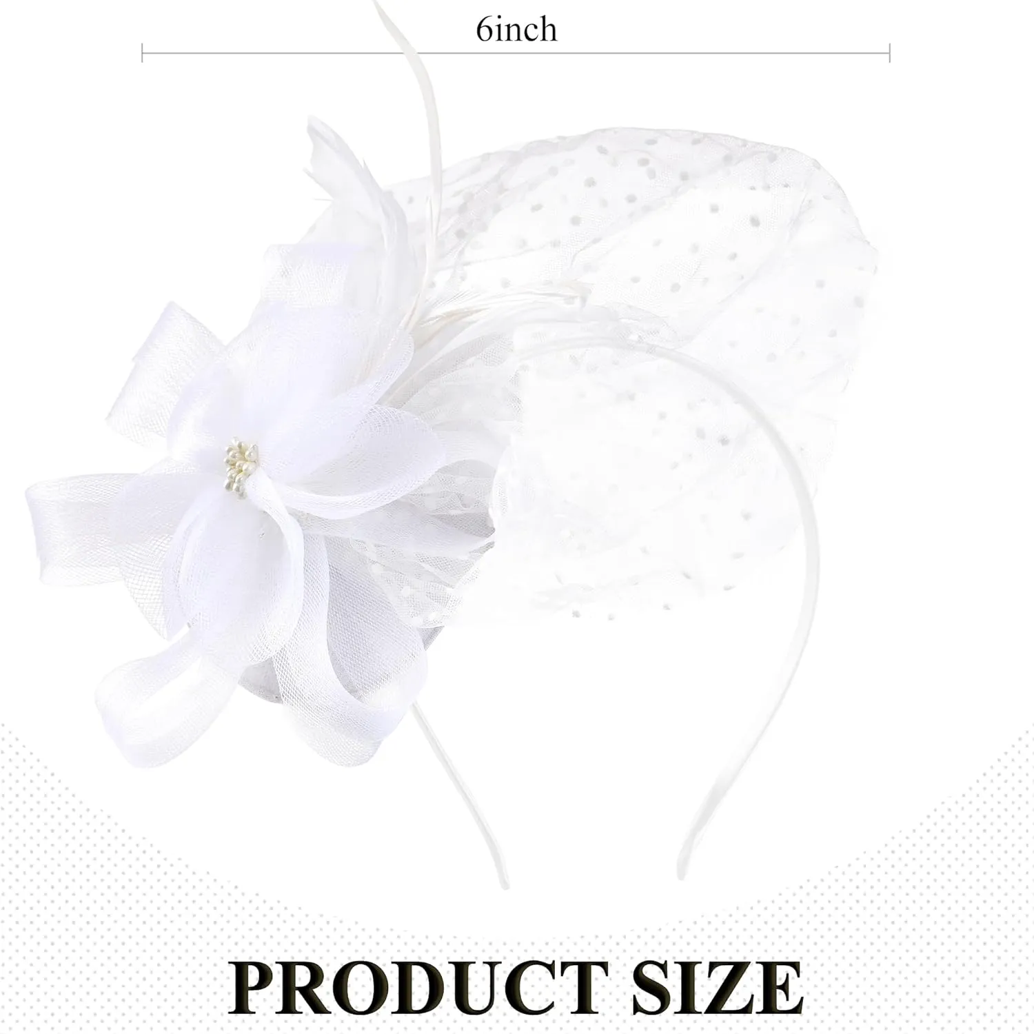 Rose Mesh Feather Fascinator - White Derby 2025 Fascinators with Hair Clip, Kentucky 1920s 50s Victoria Tea Party Hats for Women Lady Girls Cocktail Ball Cosplay Party Costume Headwear