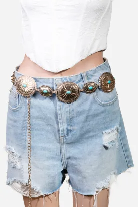 She's Feeling Western Turquoise & Gold Oval Chain Belt
