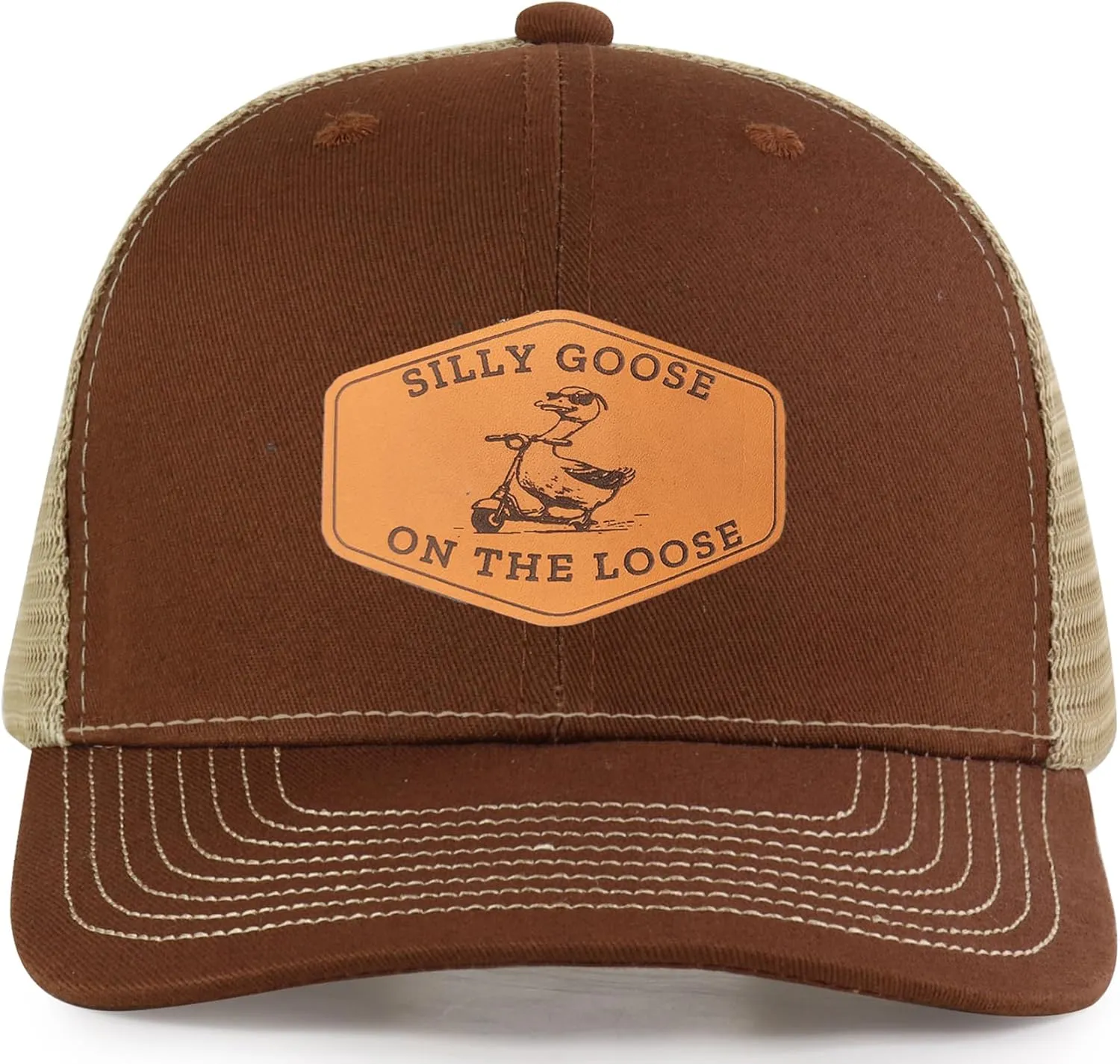 Silly Goose Hat On The Loose Silly Goose University Funny Gifts Gods Silliest Goose Leather Patch Hat