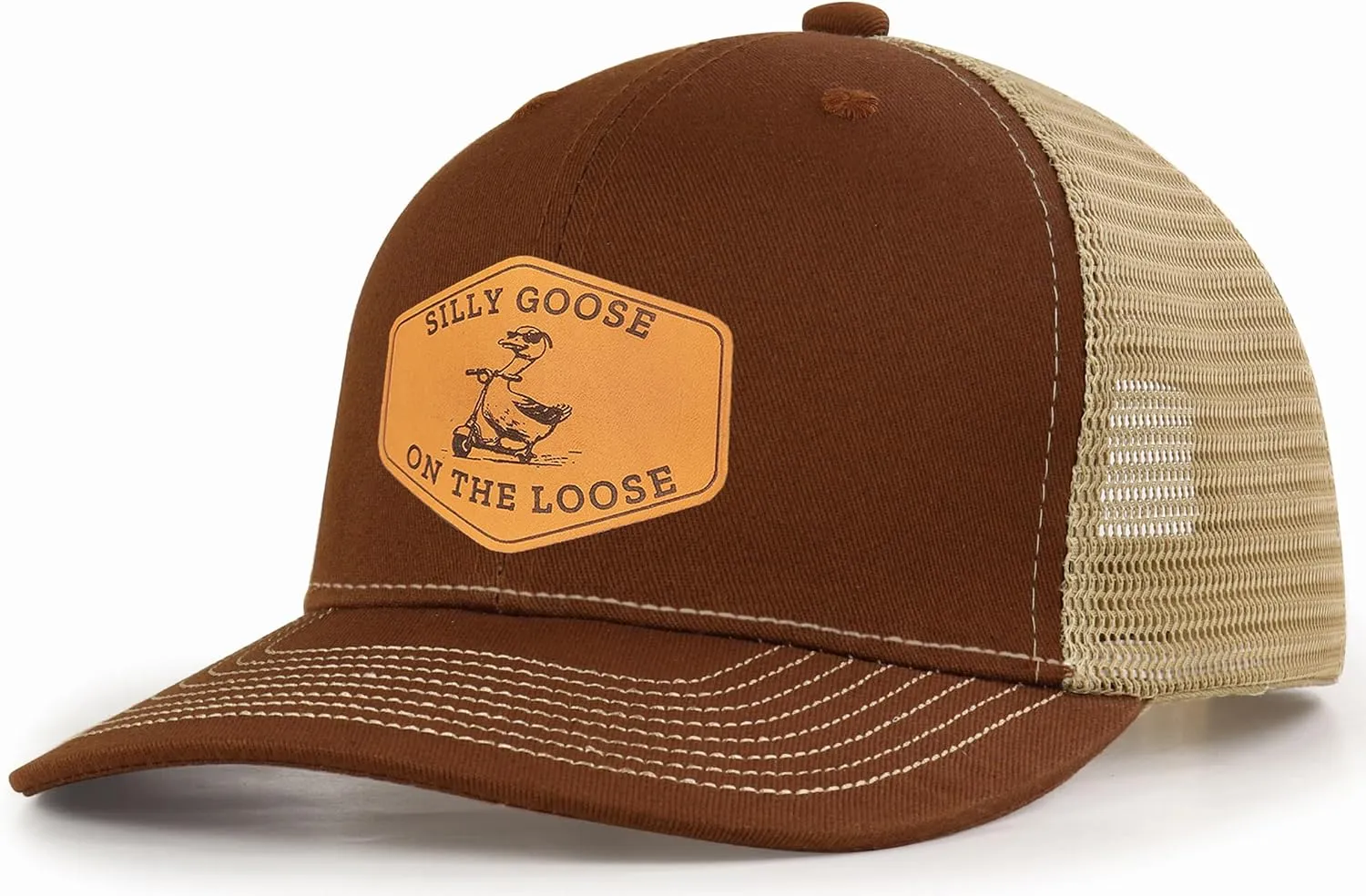 Silly Goose Hat On The Loose Silly Goose University Funny Gifts Gods Silliest Goose Leather Patch Hat