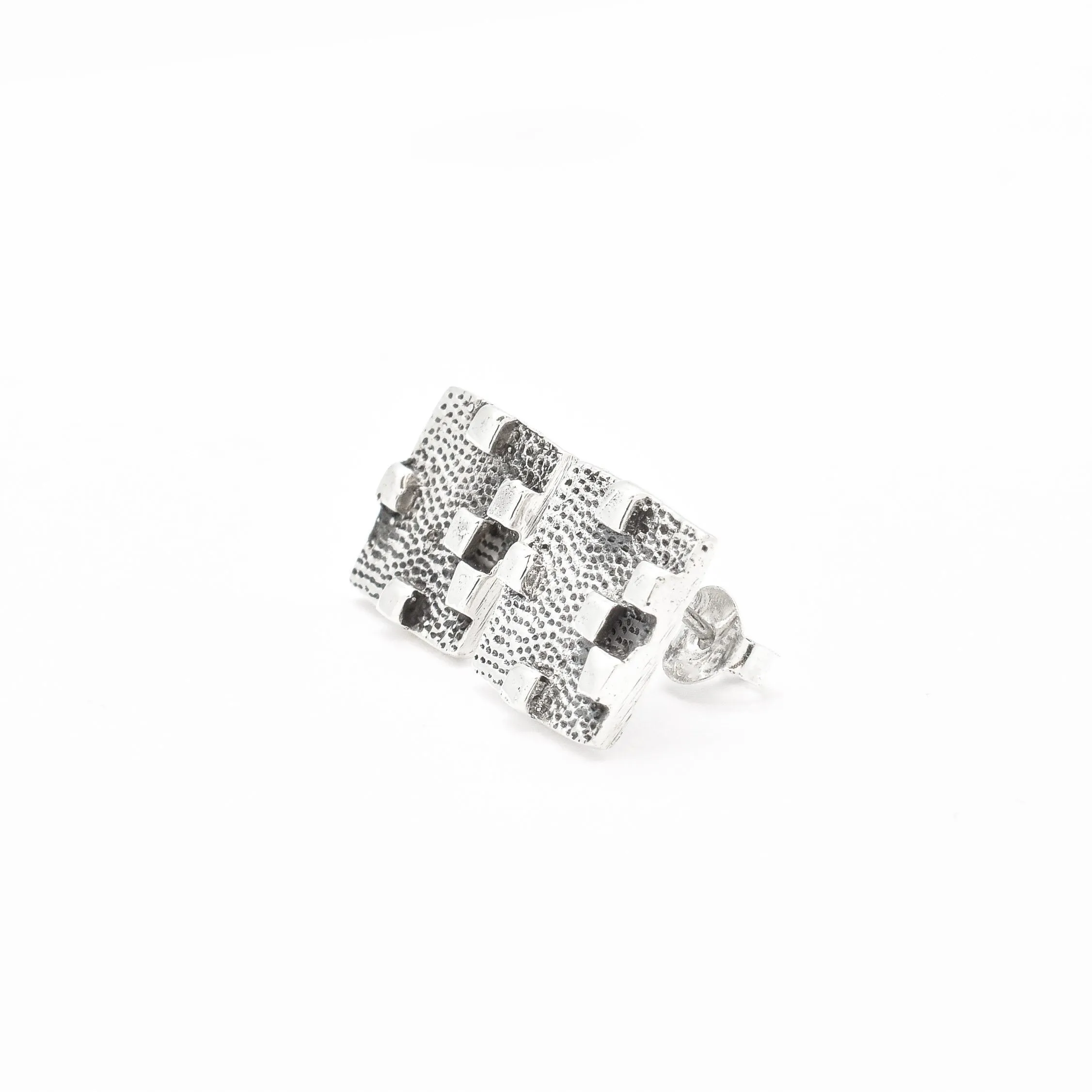 Silver Square Earrings - Bricks Cubes Earrings - Tetris Earrings