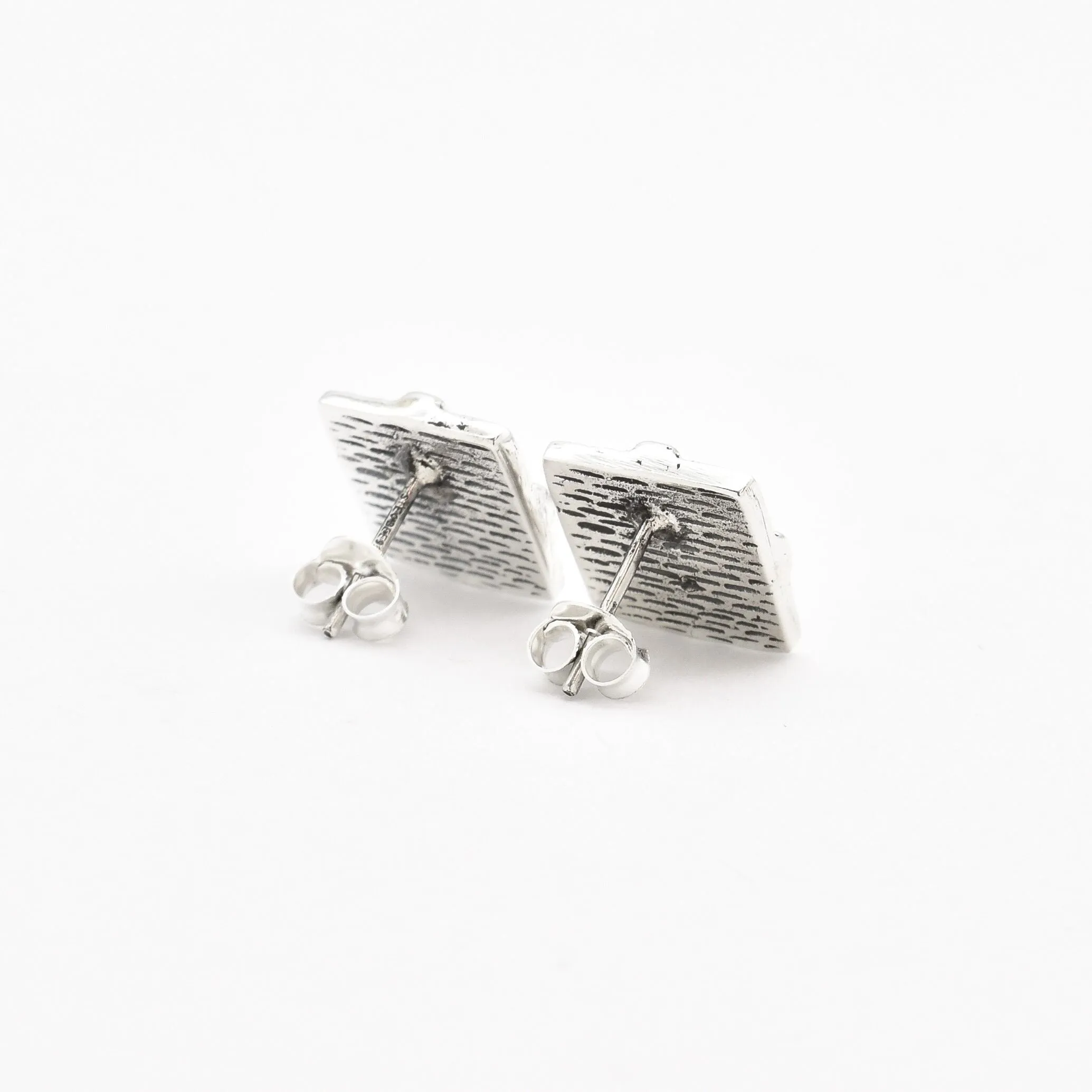 Silver Square Earrings - Bricks Cubes Earrings - Tetris Earrings