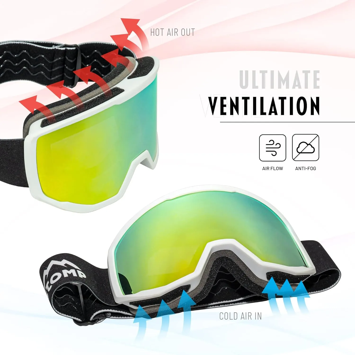 Ski/Snowboarding Goggles 100% UV400 Protection Replaceable Lens/Straps Goggle for Men, Women & Youth