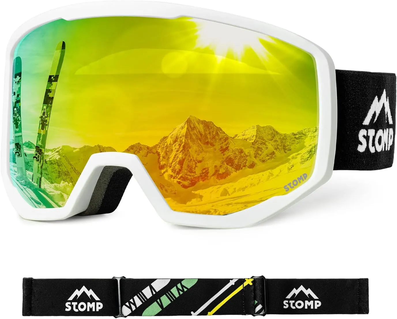 Ski/Snowboarding Goggles 100% UV400 Protection Replaceable Lens/Straps Goggle for Men, Women & Youth