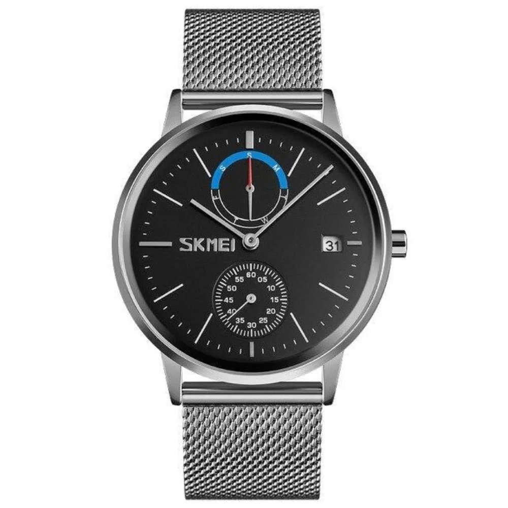 SKMEI 9182 Men's Steel Band Quartz Compass Watch