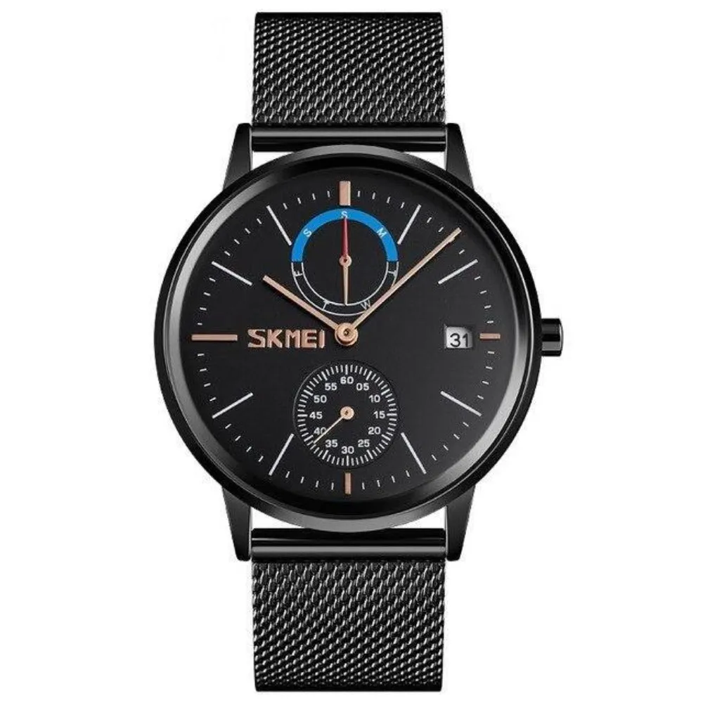 SKMEI 9182 Men's Steel Band Quartz Compass Watch
