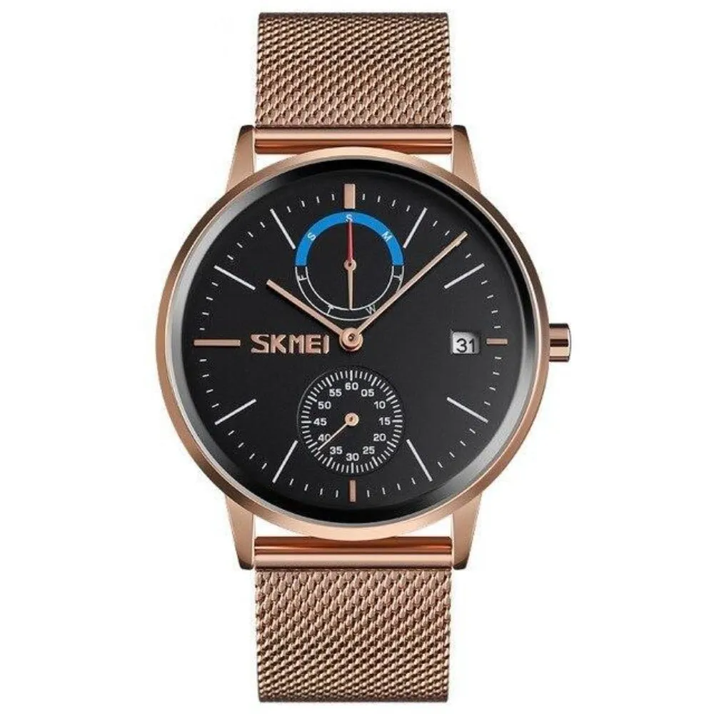 SKMEI 9182 Men's Steel Band Quartz Compass Watch