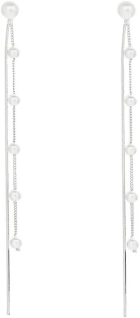 SLUYNZ Solid 925 Sterling Silver Simulated Shell Pearl Dangle Earrings for Women Teens - Elegant Long Chain Tassel Wedding Earrings