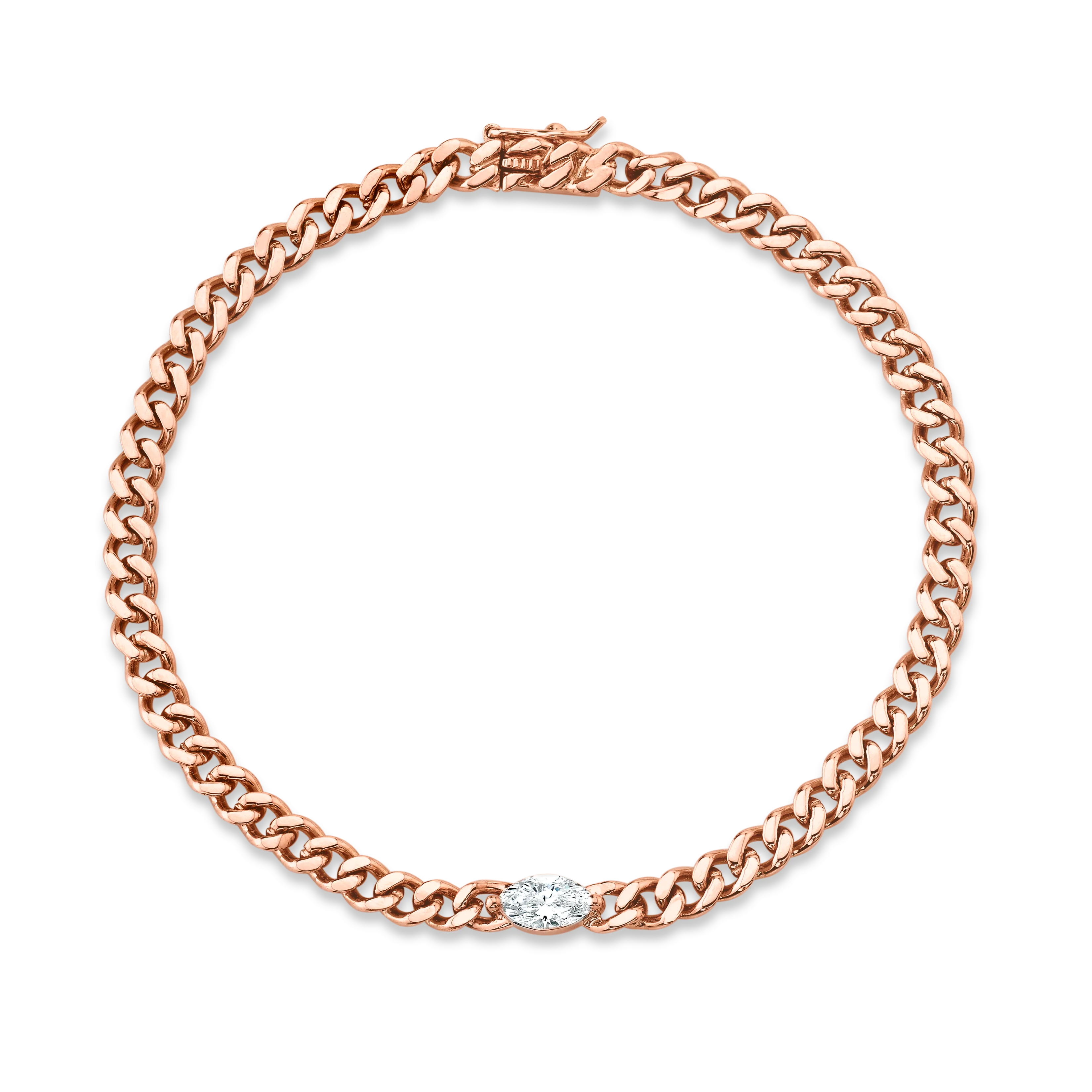 SMALL CUBAN LINK BRACELET WITH MARQUISE DIAMOND CENTER