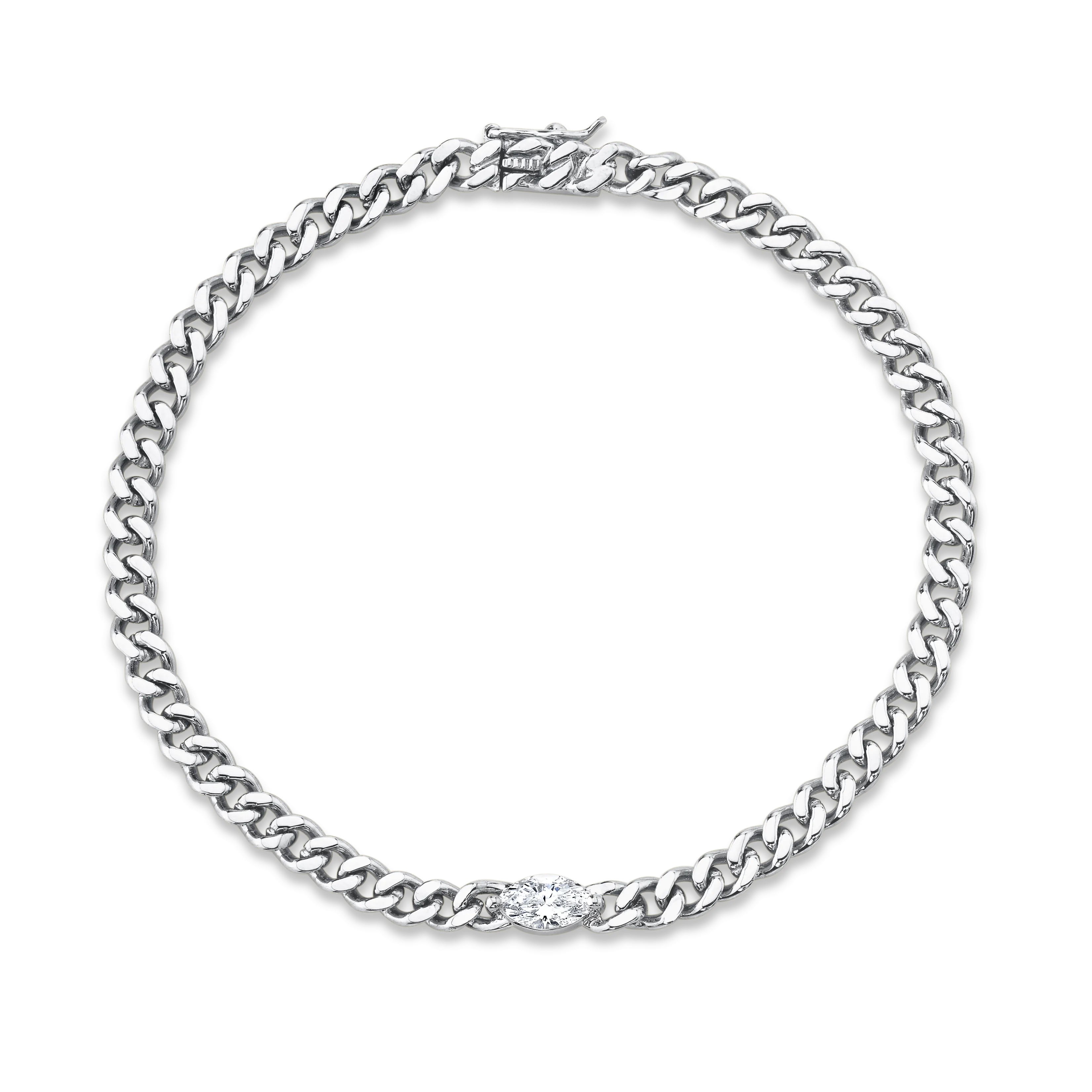 SMALL CUBAN LINK BRACELET WITH MARQUISE DIAMOND CENTER