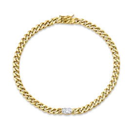 SMALL CUBAN LINK BRACELET WITH MARQUISE DIAMOND CENTER