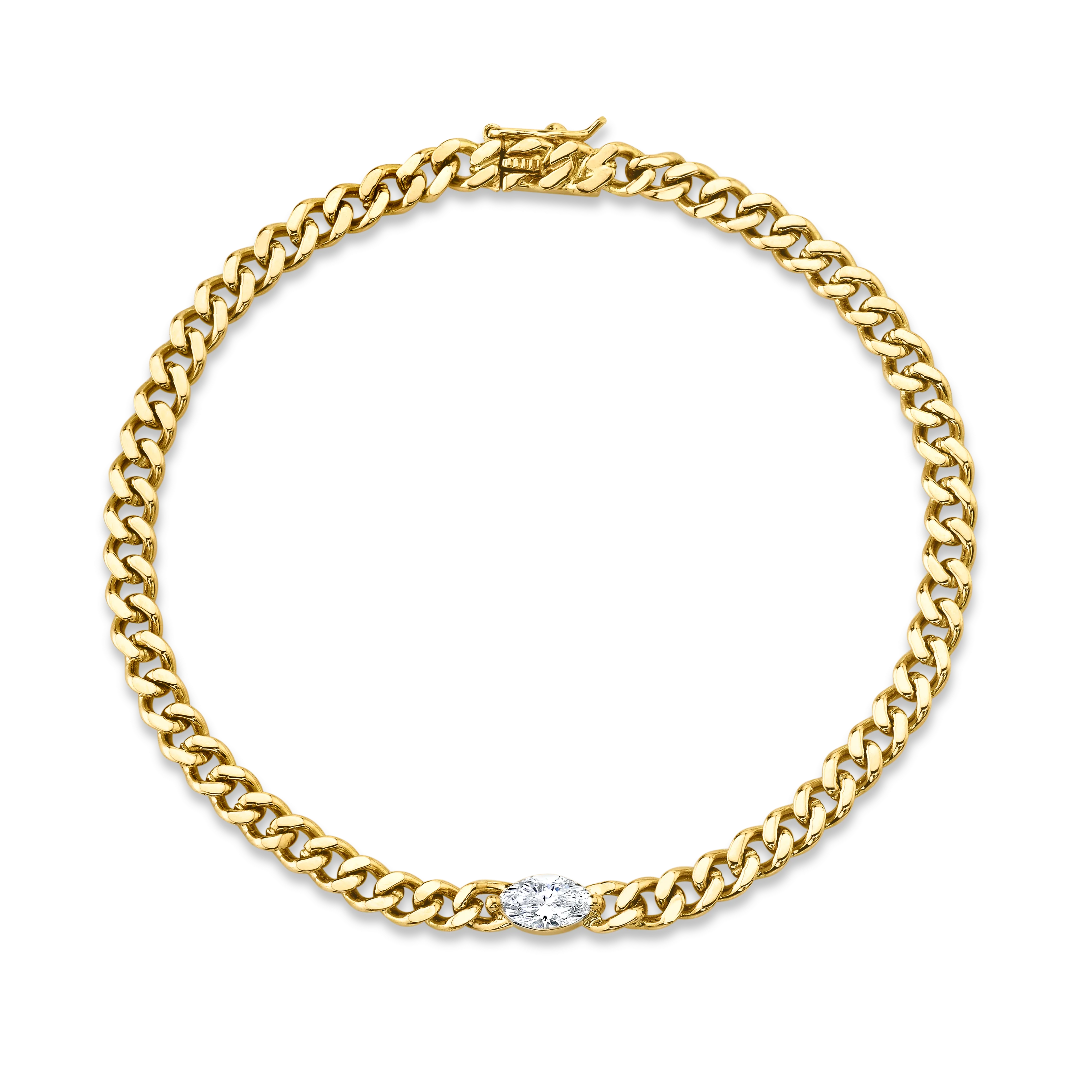 SMALL CUBAN LINK BRACELET WITH MARQUISE DIAMOND CENTER