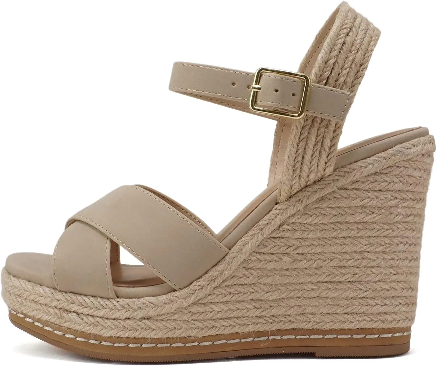 Soda MELANY ~ Women Open Toe Crisscross Two Bands Upper Ankle Strap High Heel Espadrille Wedge Sandal