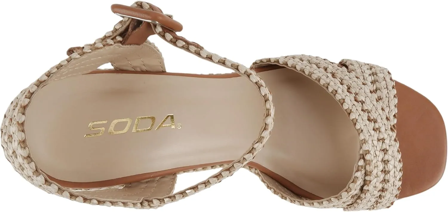 Soda Yara ~ Square Open Toe Crisscross Band Ankle Strap High Heel Sandal