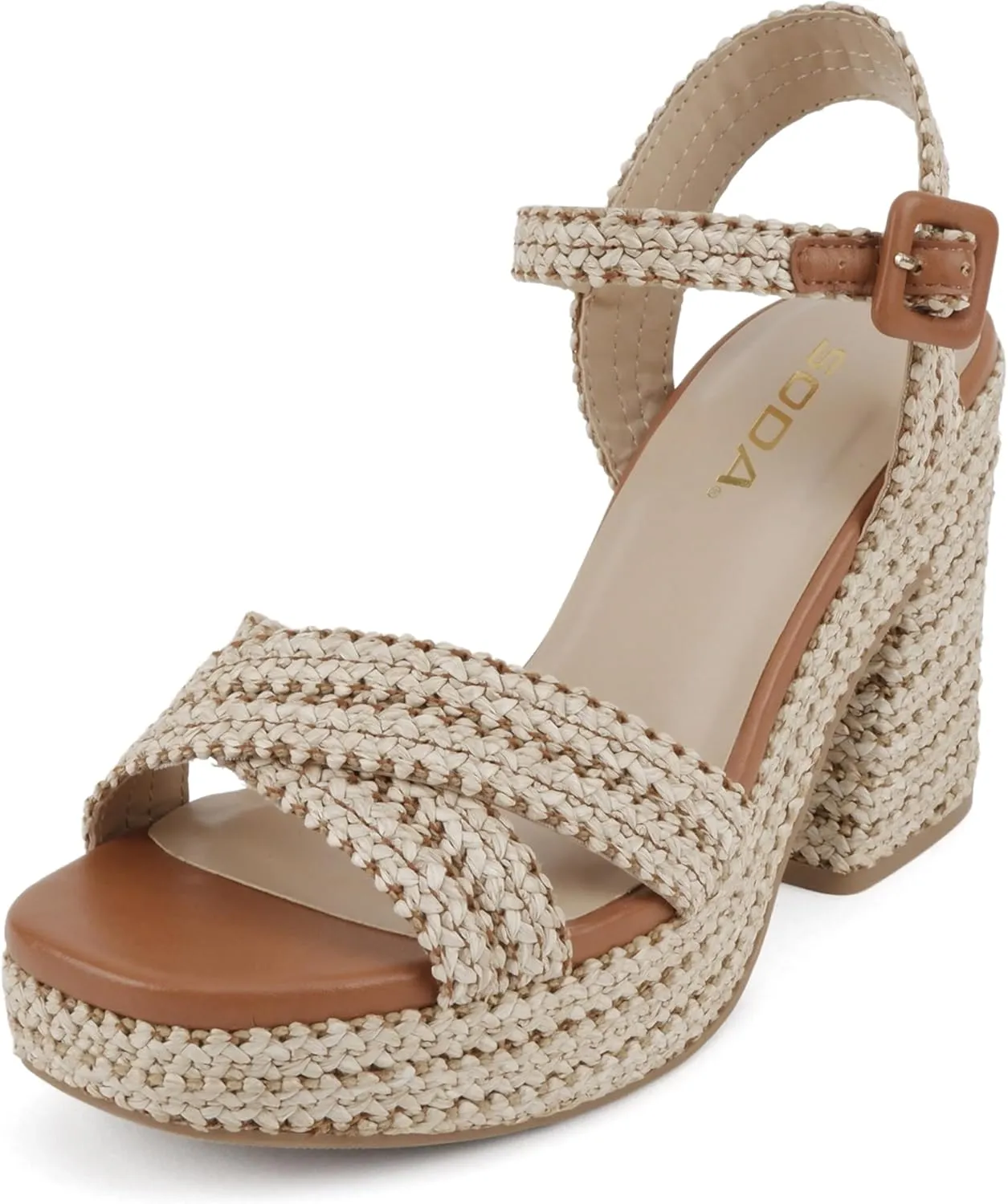 Soda Yara ~ Square Open Toe Crisscross Band Ankle Strap High Heel Sandal