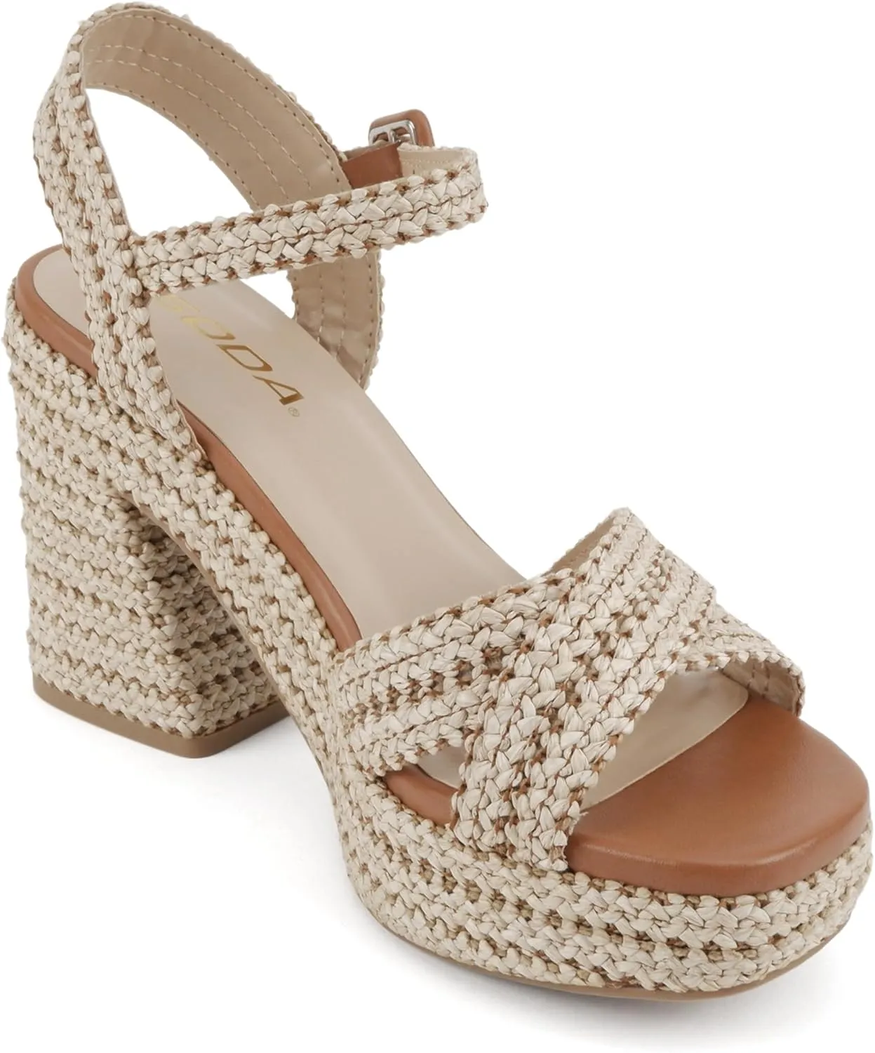 Soda Yara ~ Square Open Toe Crisscross Band Ankle Strap High Heel Sandal