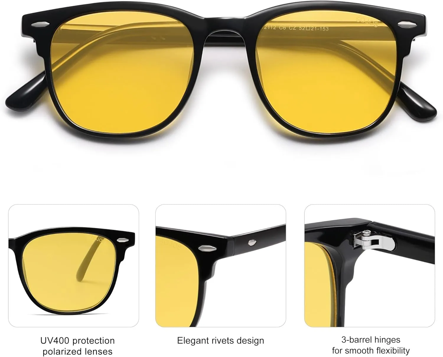 SOJOS Retro Vintage Square Polarized Sunglasses for Women Men UV Protection Lens TR90 Frame Sunglasses SJ2112