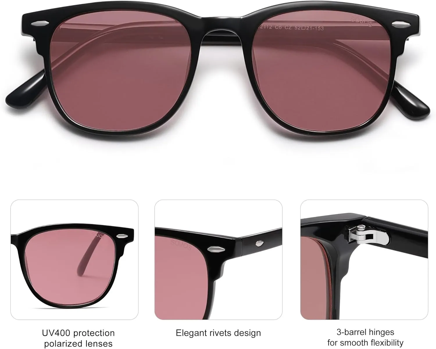 SOJOS Retro Vintage Square Polarized Sunglasses for Women Men UV Protection Lens TR90 Frame Sunglasses SJ2112