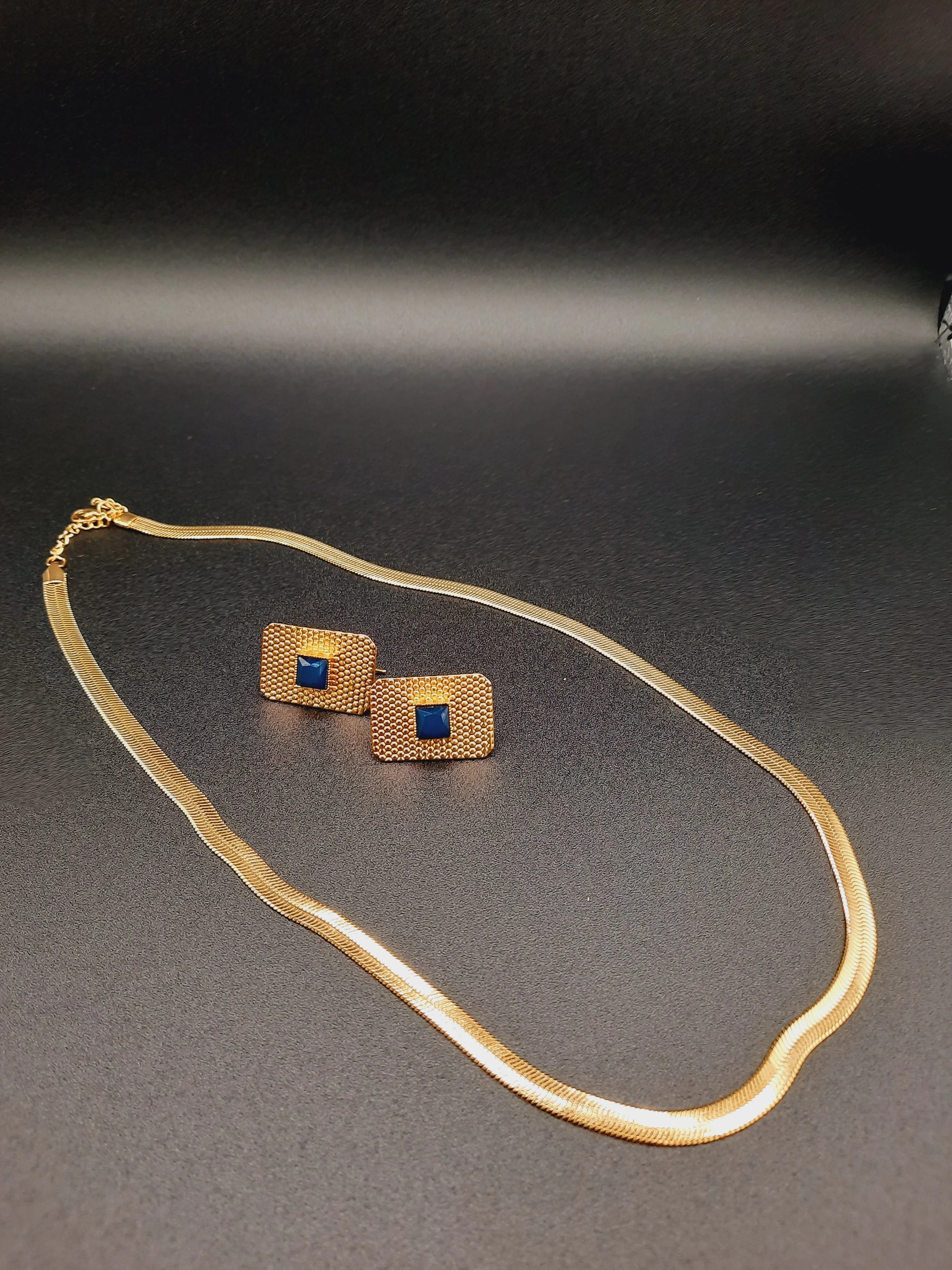 Square flat Waterproof material earrings in colored stone with waterproof chain necklaces