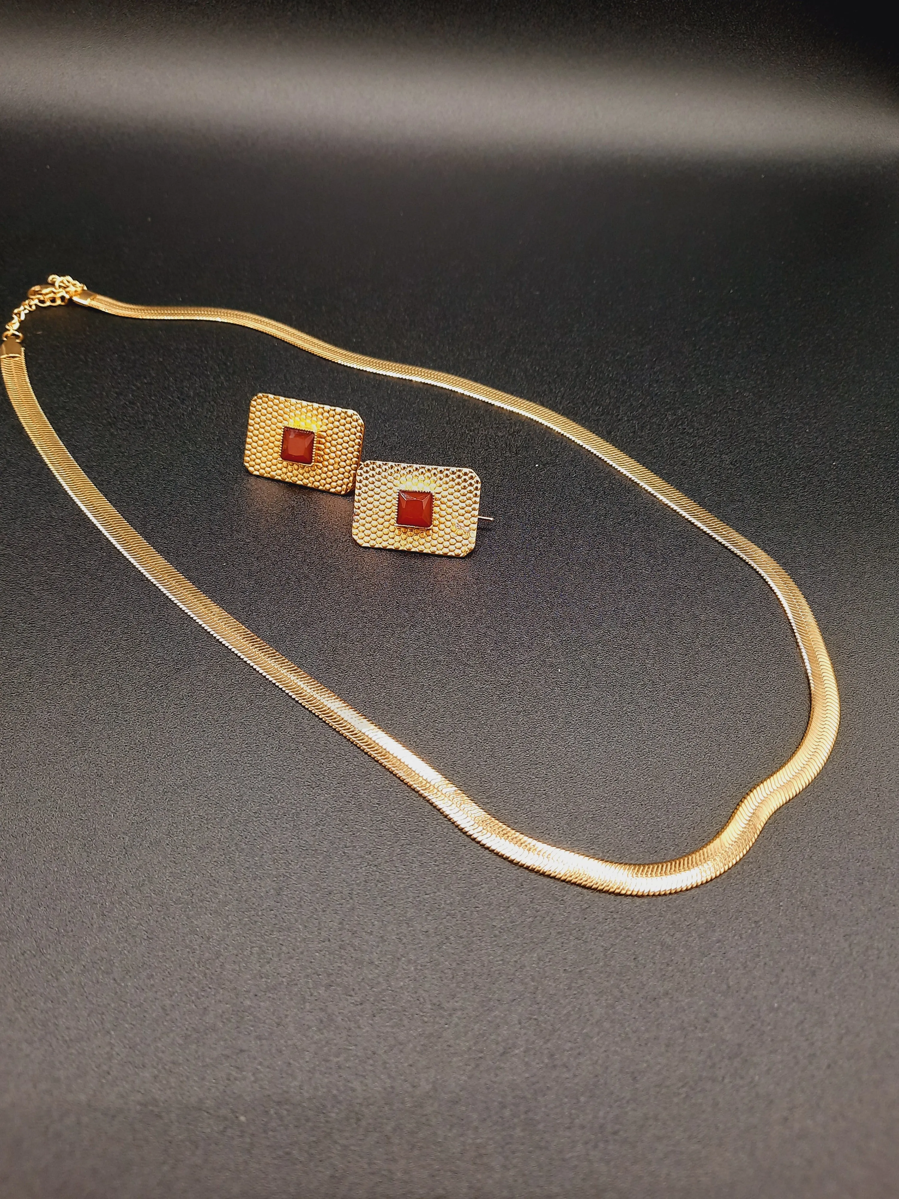 Square flat Waterproof material earrings in colored stone with waterproof chain necklaces