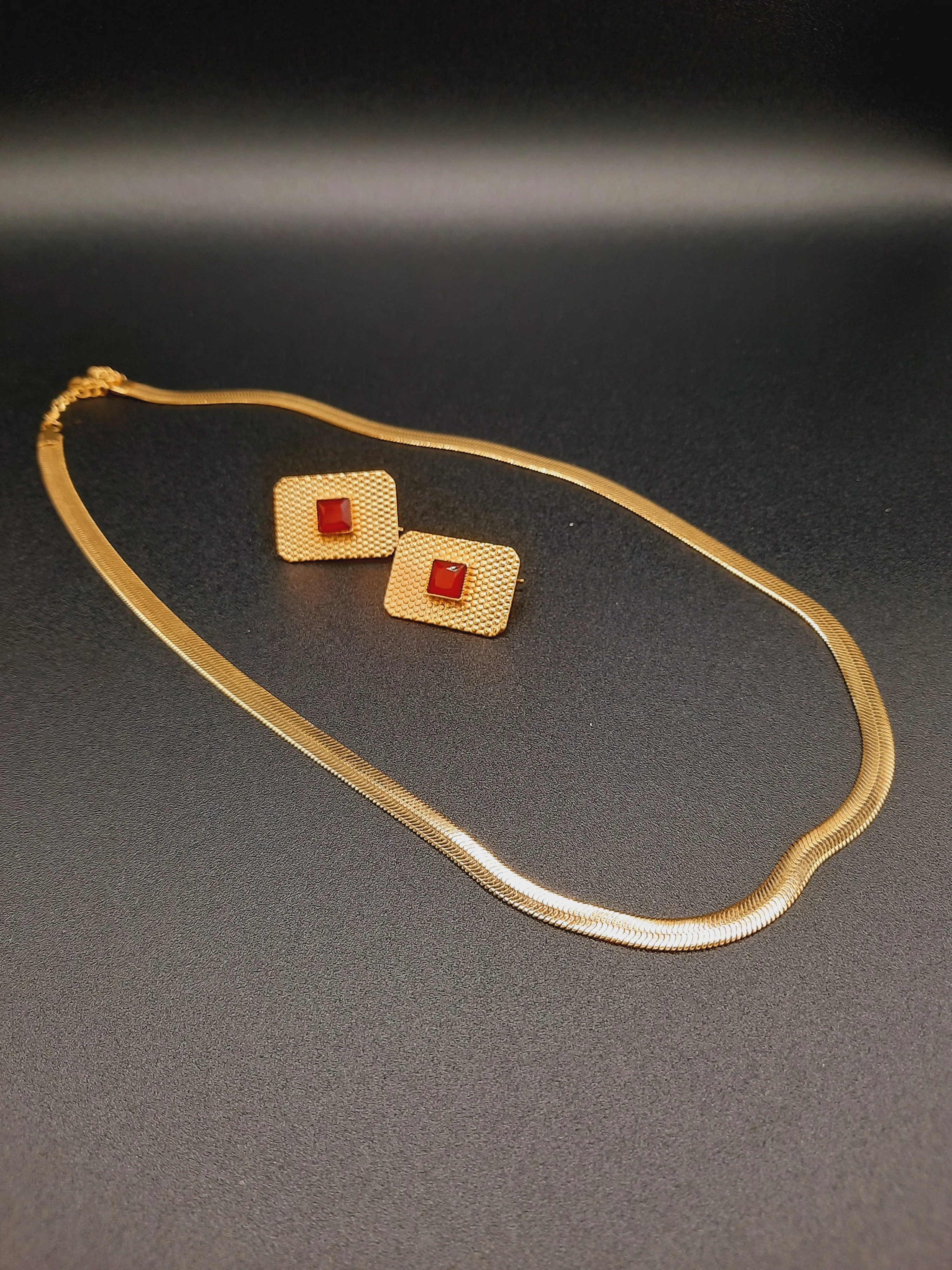Square flat Waterproof material earrings in colored stone with waterproof chain necklaces