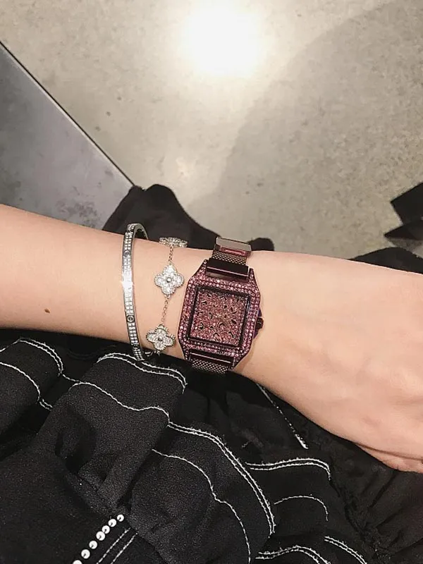 Stainless Steel Iron Strap Square Women's Watch