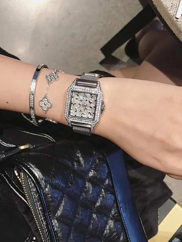 Stainless Steel Iron Strap Square Women's Watch