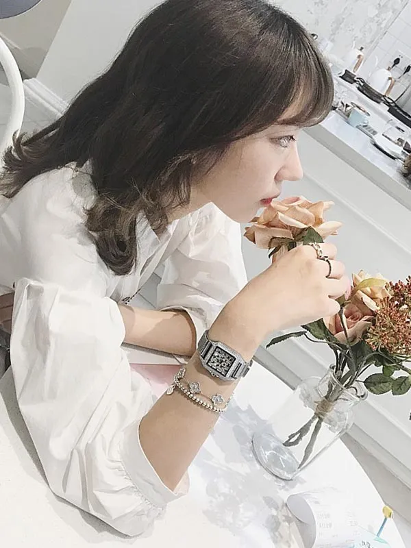 Stainless Steel Iron Strap Square Women's Watch