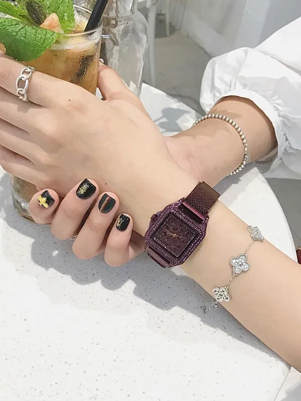 Stainless Steel Iron Strap Square Women's Watch
