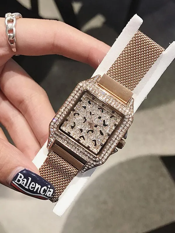Stainless Steel Iron Strap Square Women's Watch