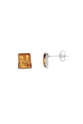 Sterling Silver Amber Rectangular Stud Earrings