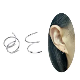 Sterling Silver Double Twist Hoop Earrings Tiny Spiral Second Hole Earrings Cartilage Double Hoop Piercing Earrings for Women Trendy