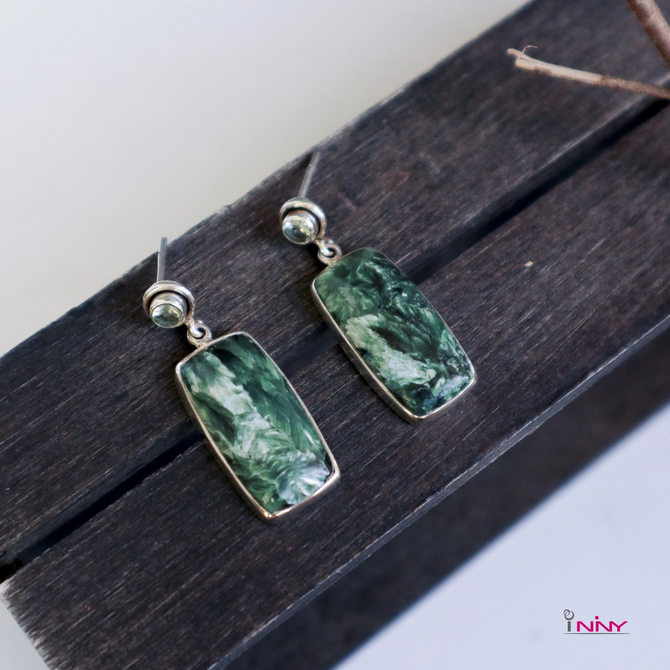 Stud Dangling Rectangular Seraphenite Earrings