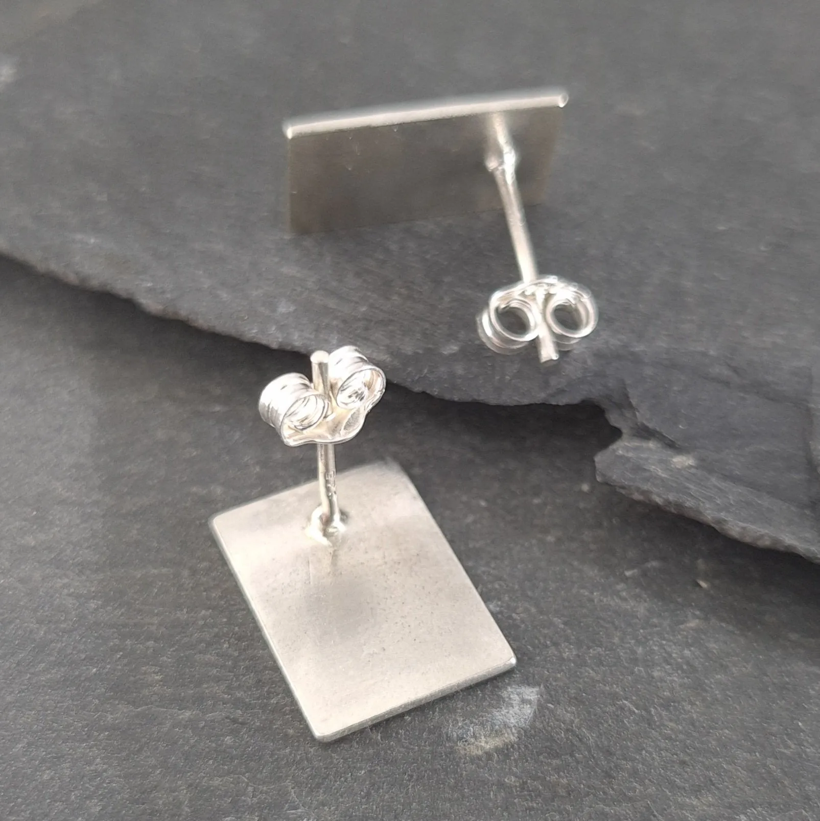 Textured Rectangular Tab Earrings in Sterling Silver