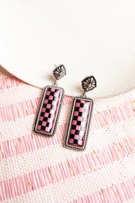 TIPI Fuchsia Cool Valley Check Bar Earrings