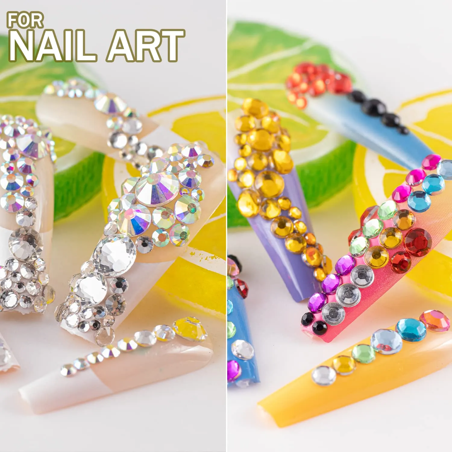 Two Packs of Flatback Rhinestones 4520 Pcs Crystal, Colorful Rhinestones for Nails, Multicolored  AB Transparent White Gems with Picker Tools for Bedazzling Nail Crafting Face Makeup
