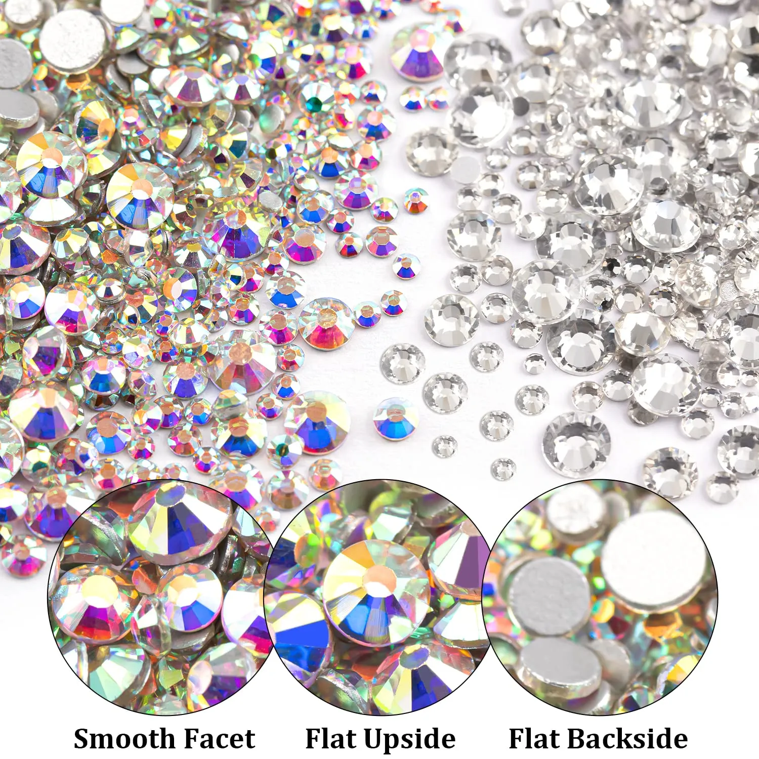 Two Packs of Flatback Rhinestones 4520 Pcs Crystal, Colorful Rhinestones for Nails, Multicolored  AB Transparent White Gems with Picker Tools for Bedazzling Nail Crafting Face Makeup