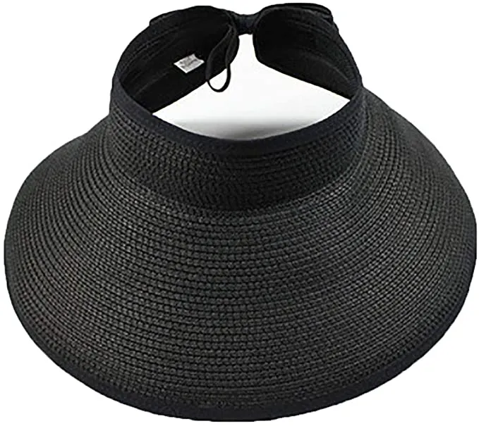 Wide Brim Floppy Roll Up Beach Straw Sun Hat with Bow Detail